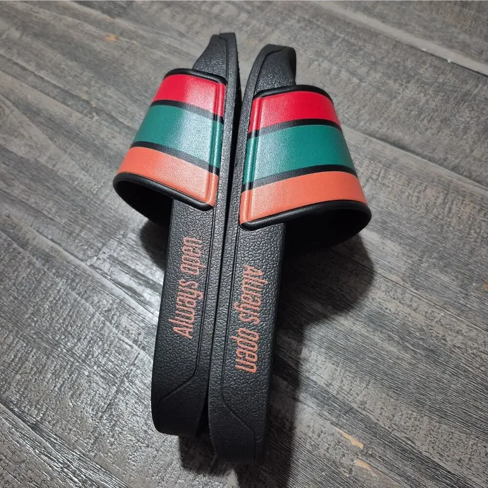 7-11 Shoes Slides Size 36 Womens 6 Mens 4 Sandals Black Red Green Orange 7Eleven